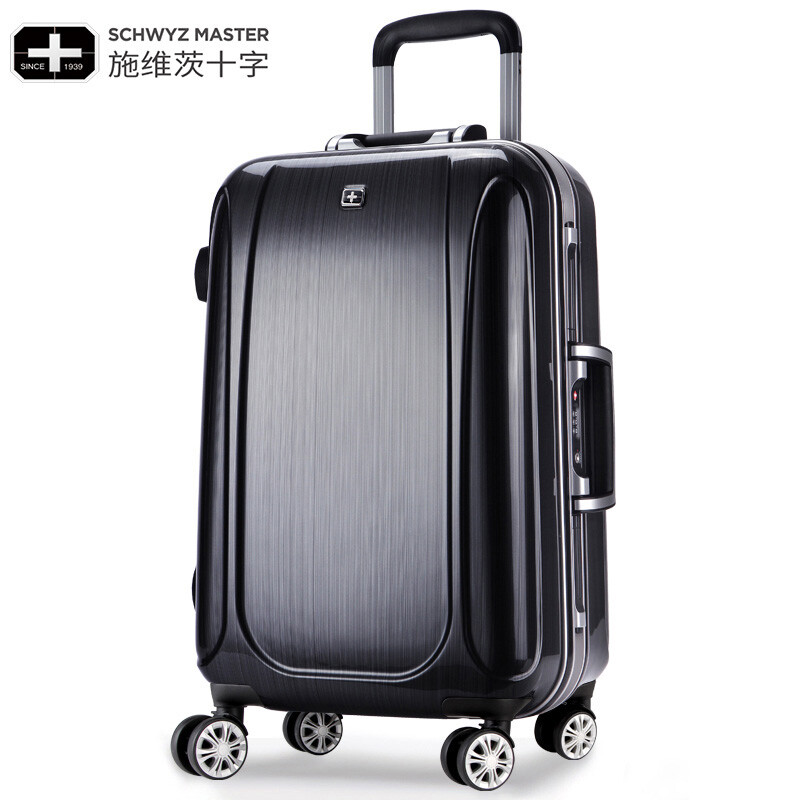 施維茨十字拉桿箱20寸行李箱萬向輪鋁框旅行箱男女韓版登機托運箱 黑色 24寸